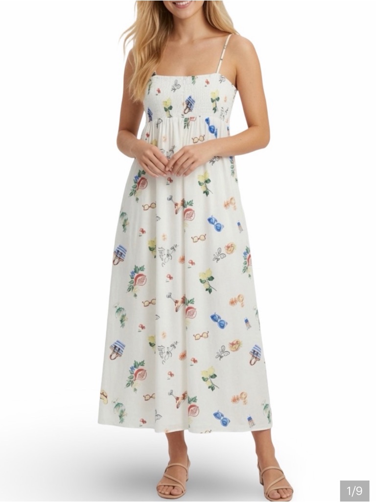 Rachel Zoe White Smocked Strap Maxi Dress With Multicolor Accents